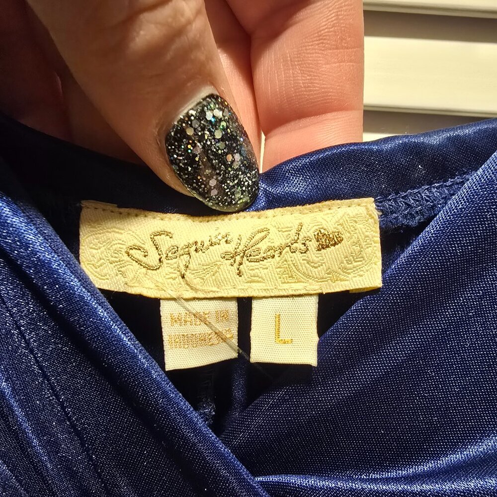Sequin Hearts Satin Blue Glittery Party Dress - Picture 5 of 9